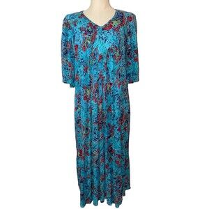 Go Softly Patio Kaftan Maxi Dress size S Made in India Crinkled A-Line